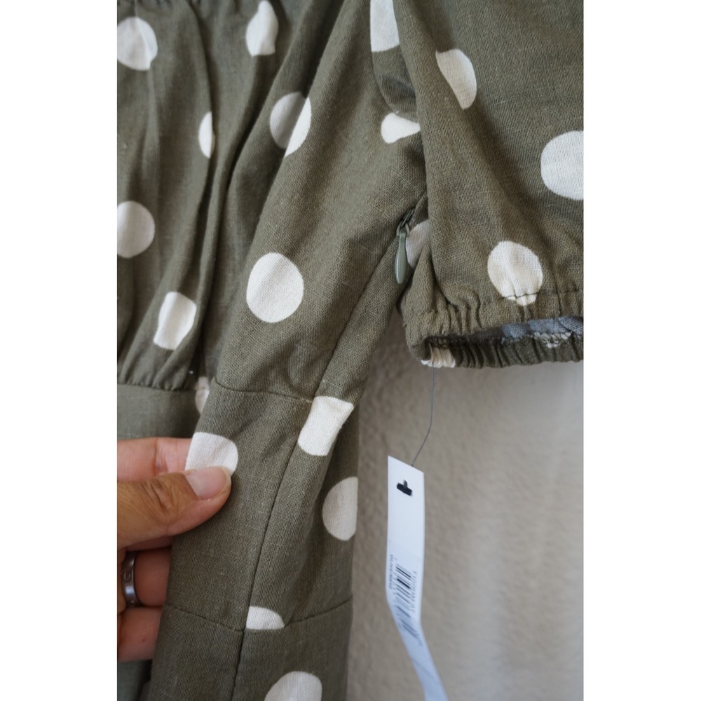 NWT Maggy London Midi Dress Polka Dot Puff Sleeve Linen Blend Boho Prairie sz 10 - Picture 6 of 7